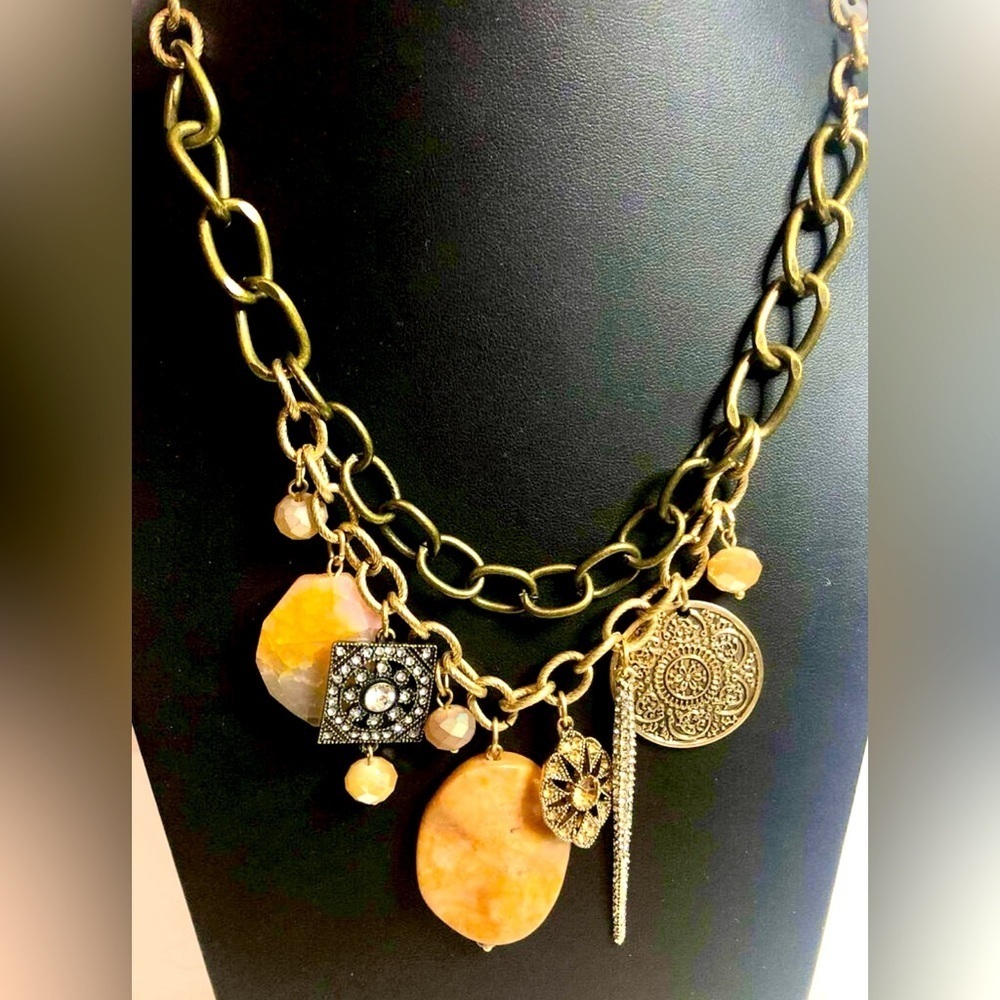 Chico's gold tone Agate CZ drop link necklace 18-21"